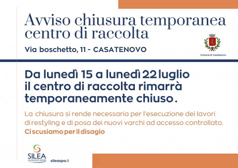 CHIUSURA TEMPORANEA CENTRO DI RACCOLTA